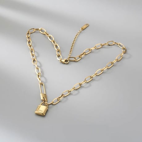 ネックレス 南京錠 安全ピン Love チョーカー 金属アレルギー対応 ペンダント アクセサリー チタンスチール316L K14メッキ シンプル ジュエリー DTC-645262984111