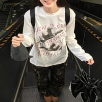 ロンT 実写プリント オーバーサイズ クルーネック トップス カットソー オーバーサイズ ゆったり 長袖 レトロ 大人可愛い ガーリー カジュアル DTCA-875345832770