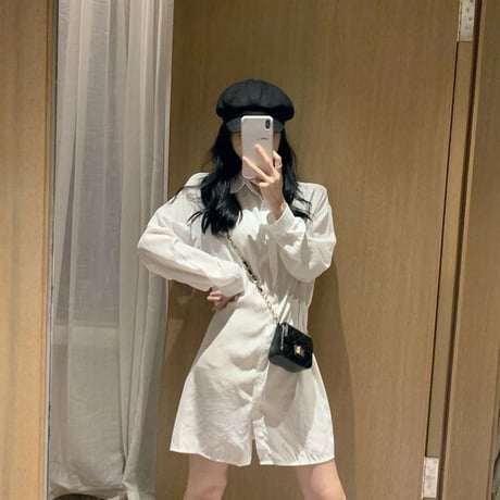 セットアップ ロングシャツ ＋ サスペンダースカート 韓国ファッション レディース 不規則デザイン ワンピース シャツ ハイウエスト 大人可愛い ガーリー (DTC-610138365332)