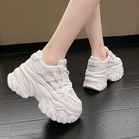 ダッドスニーカー 厚底 22.0～24.5cm シューレース メッシュスニーカー ダッドシューズ スポーツ 厚底スニーカー カジュアル 韓国ファッション レディース DTC-677799728325