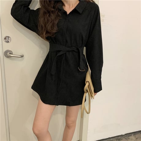 シャツワンピース ベルト シャツ 長袖 韓国ファッション レディース トップス ゆったり 大人可愛い ガーリー フェミニン カジュアル DTC-627127092317