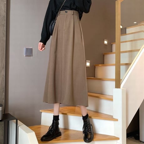 スカート ハイウエスト Aライン 秋冬 ミドル丈 韓国ファッション レディース ミモレ丈 カジュアル 大人可愛い ガーリー DTC-631987163027