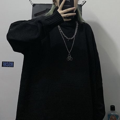 ユニセックス ハイネック ニットセーター プルオーバー ニット セーター オーバーサイズ ゆったり 韓国ファッション メンズ レディース カジュアル ストリート系 DTC-607186504815