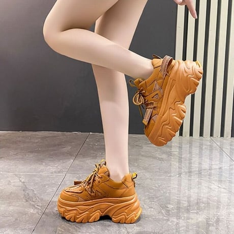 厚底スニーカー 22.0～24.5cm レースアップ カジュアル スポーツ 厚底 スニーカー シューズ 靴 美脚 韓国ファッション レディース 歩きやすい DTC-682128244043