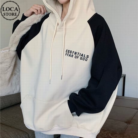 バイカラー パーカー アプリコット プルオーバー オーバーサイズ ビッグシルエット レトロ 韓国ファッション レディース カジュアル 韓国ストリートファッション DTC-684860027672_ap