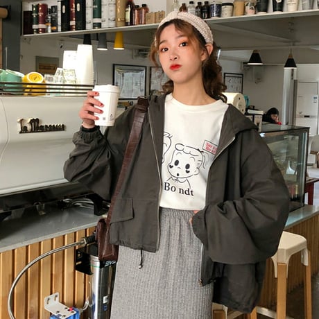 マウンテンパーカー レディース ライトアウター ジャケット ボリューム袖 パフ袖 グレー 大きいフード 大人カジュアル 春 秋 韓国 韓国ファッション (DTC-601887049923_1)
