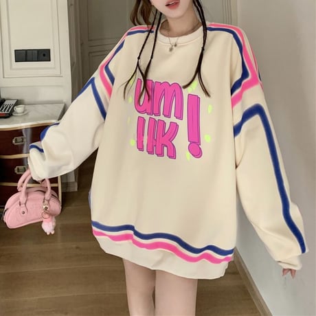 トレーナー ロゴ 配色 厚手 オーバーサイズ スウェット トップス 長袖 韓国ファッション レディース 大人可愛い ガーリー DTC-744872116406
