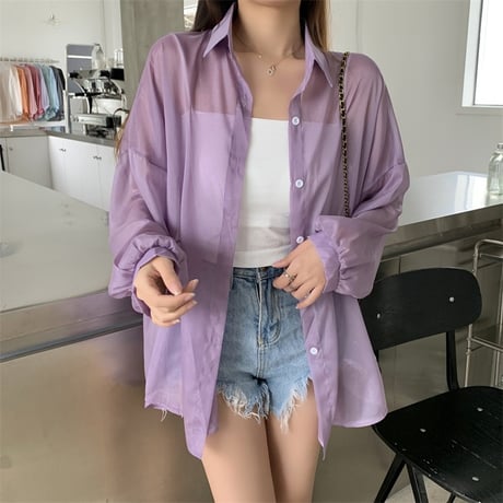【11color】 シアーシャツ パフ袖 シフォン オーバーサイズ ルーズ シアーブラウス 長袖 レトロ 韓国ファッション レディース Y2K 大人可愛い ガーリー DTC-672456293033