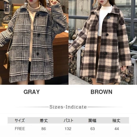 チェックコート シングルブレスト 韓国 ファッション レディース コート チェック柄 アウター ウールコート シングルブレスト レトロ (DTC-603665766891)