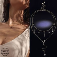 ネックレス レディース ムーン＆スター ゴールド ジルコニア 2連ネックレス 合金 金メッキ メッキ18K シンプル ペンダント 人気 ジュエリー チェーン付 (DTC-571418710233)