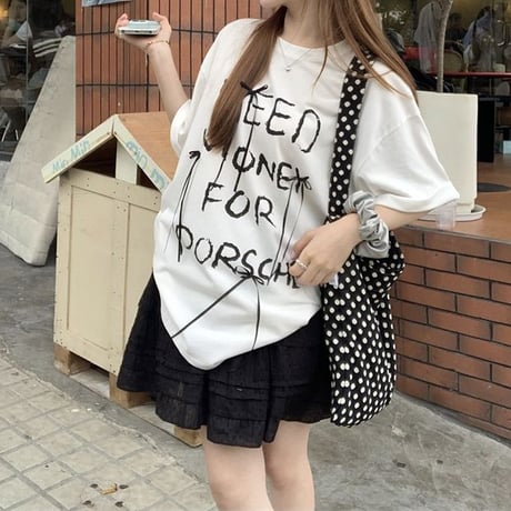 Tシャツ リボン 英字 オーバーサイズ トップス 半袖 スカート ティアードミニスカート フリル レトロ 韓国ファッション レディース 大人可愛い ガーリー DTC-789326173684