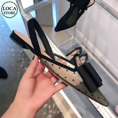 レディース ドット柄メッシュフラットサンダル ゴムストラップ バックストラップ 歩きやすい 疲れない 韓国ファッション (DCT-584384168493)