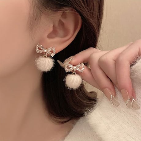 ピアス 両耳用 ボンボン リボン スタッドピアス アクセサリー 合金 シルバー925 ジュエリー DTC-664014293636