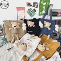 ぬいぐるみ付き トートバッグ 大容量 オールシーズン 帆布バッグ バッグ クマ ベアー キャンバストート カジュアル 韓国ファッション レディース DTC-643268837509