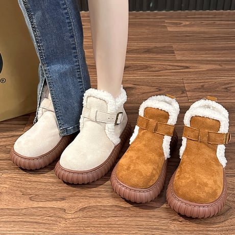 ショートブーツ 22.5～25.0cm インナーボア ムートンブーツ ブーツ ベルト もこもこ シューズ カジュアル かわいい 韓国ファッション レディース DTC-740944078640