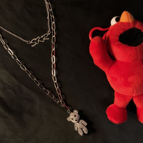 2連ネックレス SKRロゴ キラキラ クマちゃん ペンダント ネックレス CZ キュービックジルコニア 金属アレルギー対応 チタン ユニセックス ストリート TBN-606977142601