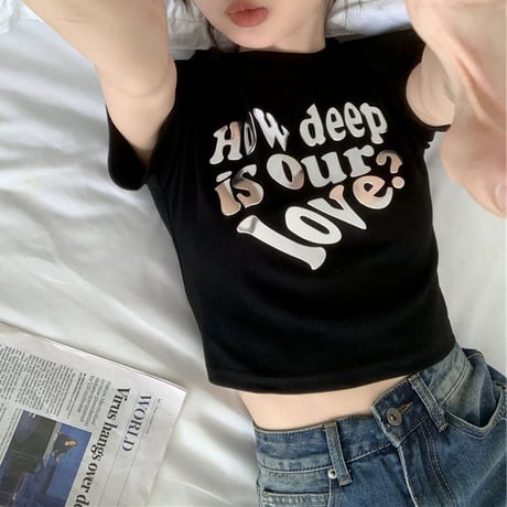 クロップド丈 Tシャツ 半袖 トップス ショート丈 クルーネック 韓国ファッション レディース 大人可愛い ガーリー カジュアル DTC-719382053404