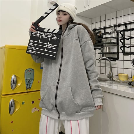 パーカー プルオーバー プラスベルベット ウサギ耳 フードジップ ルーズ 韓国ファッション レディース ゆったり 大きめ カジュアル ストリート系 DTC-632251286193
