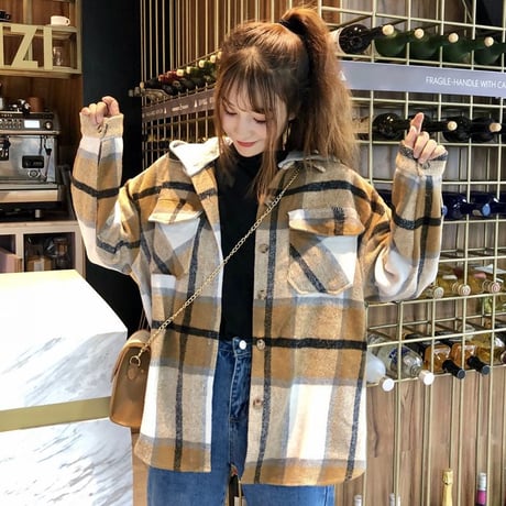 パーカー ネルシャツ 韓国ファッション レディース チェック柄 レイヤード 重ね着風 フード脱着 厚手 アウター 秋冬 カジュアル (DTC-601523687618)