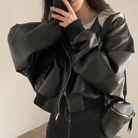PU フード付き レザーブルゾン フェイクレザー ジップアップ アウター ブルゾン ジャンパー PUレザー オーバーサイズ ゆったり レトロ カジュアル DTCA-848636566389