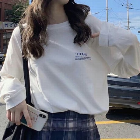 【2カラー】 Tシャツ 長袖 プルオーバー ロングTシャツ ロンT カットソー ゆったり レトロ 韓国ファッション レディース 大人可愛い ガーリー カジュアル DTC-653252603636