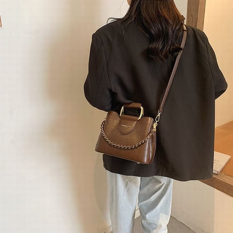 2WAY ハンドバッグ ショルダーバッグ ファスナー ミニバッグ スクエアバッグ バッグ 鞄 レトロ ブラック ホワイト ブラウン ワインレッド DTC-625751564330