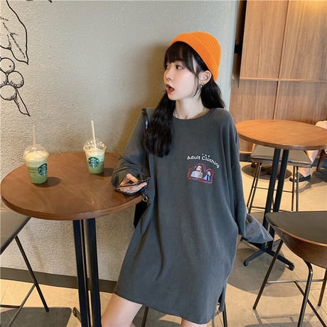 長袖 ロング Tシャツ オーバーサイズ 韓国ファッション レディース ロングTシャツ ロンt ルーズ トップス ゆったり カットソー 大人可愛い ガーリー DTC-625359276693