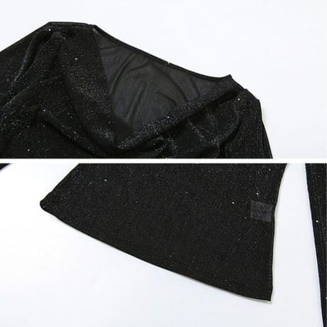 シアートップス スパンコール トップス ロンT シアーtシャツ ドレープネック スリムフィット タイト プルオーバー tシャツ 長袖 レトロ 大人可愛い ガーリー DTCA-815071796982