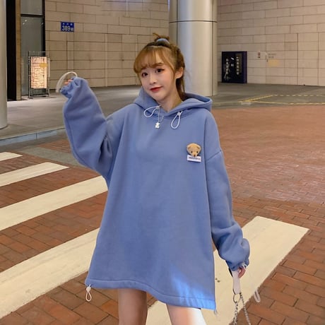 パーカー スウェット クマのぬいぐるみ 韓国ファッション レディース ベアー プルオーバー オーバーサイズ ゆったり ルーズ カジュアル ストリート ガーリー DTC-627155947380