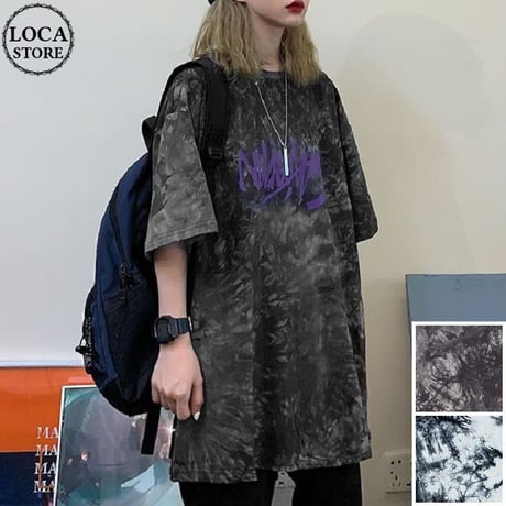 【2カラー】ユニセックス Tシャツ 半袖 タイダイ柄 英字プリント オーバーサイズ カジュアル 韓国ファッション メンズ レディース 韓国ストリートファッション DTC-610296445267