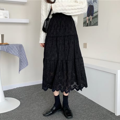 レース ベルベットスカート Aライン ハイウエスト 韓国ファッション レディース プリーツスカート ミドル丈 大人可愛い ガーリー DTC-631866327210