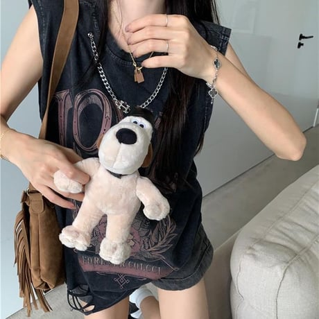 チェーンデザイン タンクトップ ダメージ加工 ウォッシュ加工 ヴィンテージ風 ノースリーブ tシャツ トップス オーバーサイズ レトロ カジュアル ストリート女子 DTCA-795943873261
