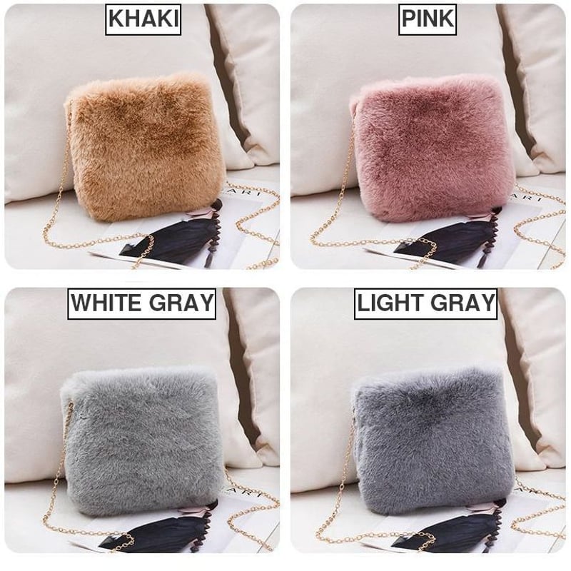 スクエアミニファーバック チェーン もこもこ スクエア型 ファーバッグ