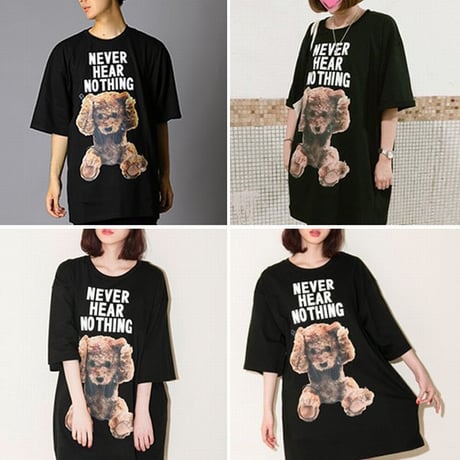 ユニセックス Tシャツ 半袖 クマちゃん プリント オーバーサイズ クルーネック 韓国ファッション メンズ レディース カジュアル ストリート系ファッション DTC-545872093095