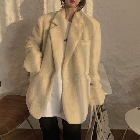ファージャケット ボアジャケット テーラードジャケット もこもこ ゆったり ボア フェイクファー 長袖 ルーズ レトロ 韓国ファッション レディース 大人可愛い DTC-659218427049