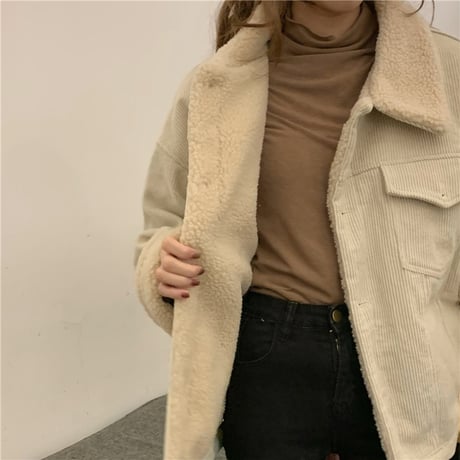 コーデュロイ ボアジャケット ボアブルゾン フェイクラムウール アウター 厚手 ルーズ 暖かい 韓国ファッション レディース 大人可愛い ガーリー カジュアル DTC-657546006914