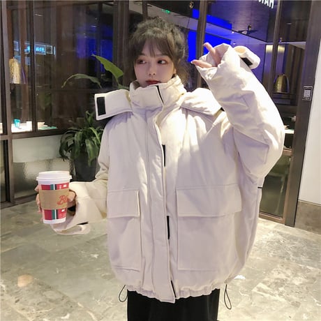 ファーブルゾン ダウンジャケット 韓国ファッション レディース ルーズ ジャンパー ゆったり ファーフード 体型カバー 大人カジュアル 韓国 (DTC-606322579577)
