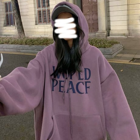 パーカー プラスベルベット WORLDPEACE プルオーバー オーバーサイズ 韓国ファッション レディース トップス 裏起毛 ガーリー カジュアル ストリート系 DTC-654398609236