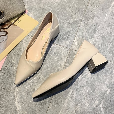 パンプス チャンキーヒール バブーシュ スクエアトゥ 韓国ファッション レディース 潰し履き 歩きやすい DTC-599533235253