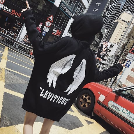天使の羽 モチーフ プルオーバー パーカー 韓国 ファッション レディース ストリート系 裏起毛 ビッグサイズ オーバーサイズ トップス ルーズ (DTC-603217112260)
