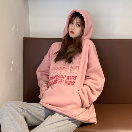 プルオーバー パーカー プラスベルベット ルーズ 韓国ファッション レディース フーディー ゆったり カジュアル ストリート系 ガーリー DTC-631867683331