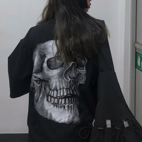ユニセックス Tシャツ 半袖 メンズ レディース ラウンドネック シンプル どくろ スカル プリント オーバーサイズ 大きいサイズ ルーズ ストリート TBN-597191250710