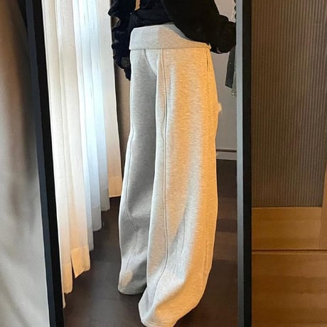 スウェットパンツ センタープレス 裏起毛 ワイドパンツ ウエストゴム ボトムス イージーパンツ ゆったり レトロ カジュアル DTCA-829529200177