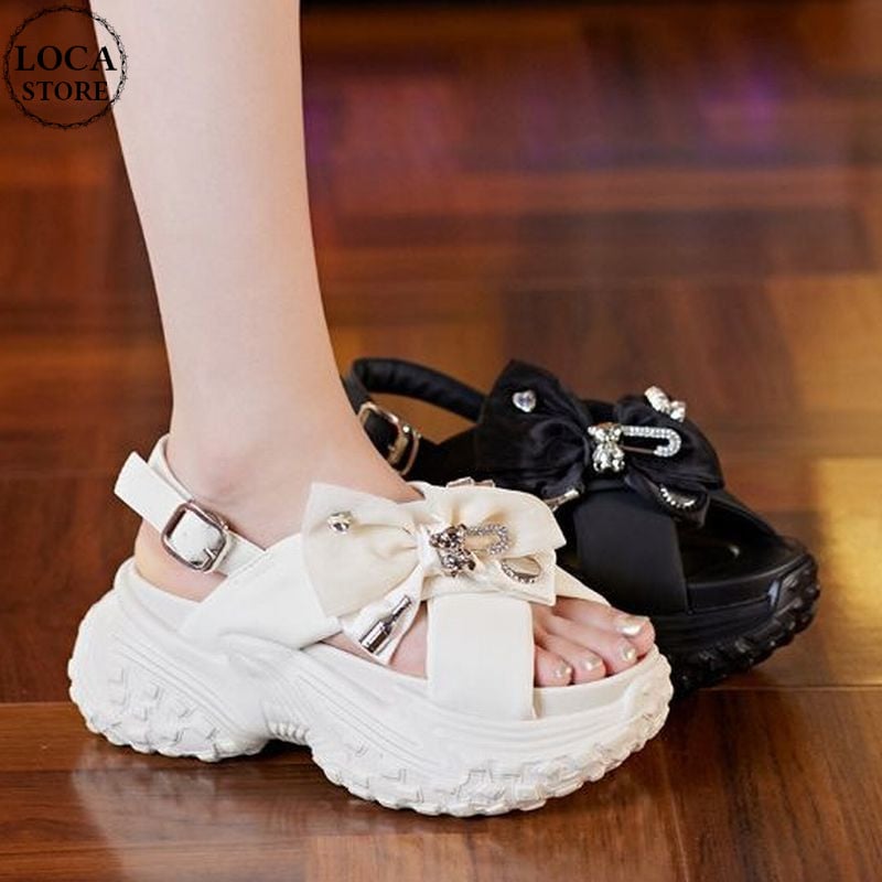 厚底サンダル リボン チャーム 22.0～24.5cm クロスベルト 厚底ソール