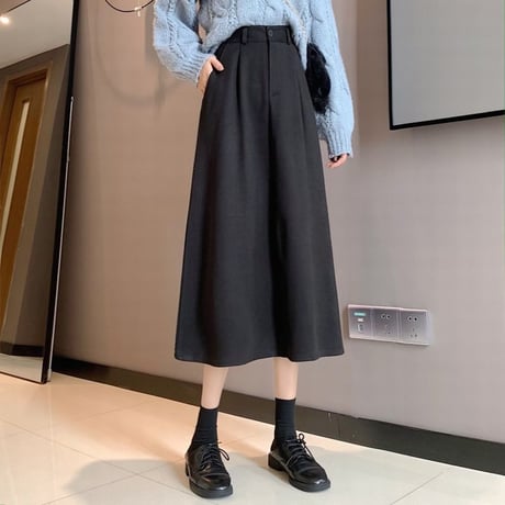 スカート ハイウエスト Aライン 秋冬 ミドル丈 韓国ファッション レディース ミモレ丈 カジュアル 大人可愛い ガーリー DTC-631987163027