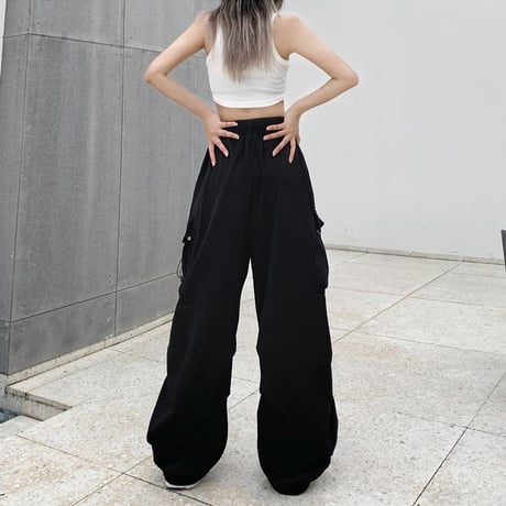 カーゴパンツ ワイドパンツ ミリタリーパンツ サイドポケット ウエストゴム レトロ 韓国ファッション レディース 大人可愛い ガーリー カジュアル DTC-678981935040