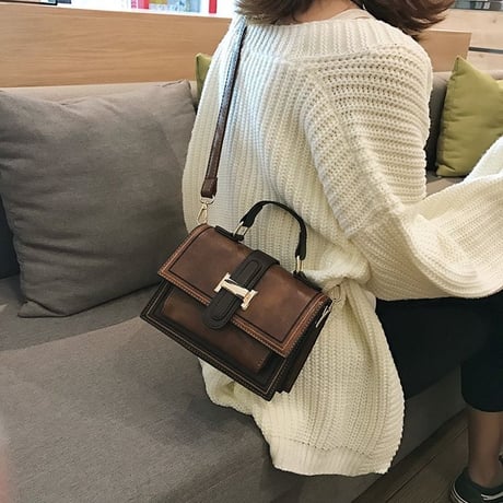 2Wayバッグ スクエアバッグ ハンドバッグ ショルダーバッグ レトロハードミニ 肩掛け ブラウン ワインレッド ブルー ブラック 韓国ファッション レディース DCT-579240437595