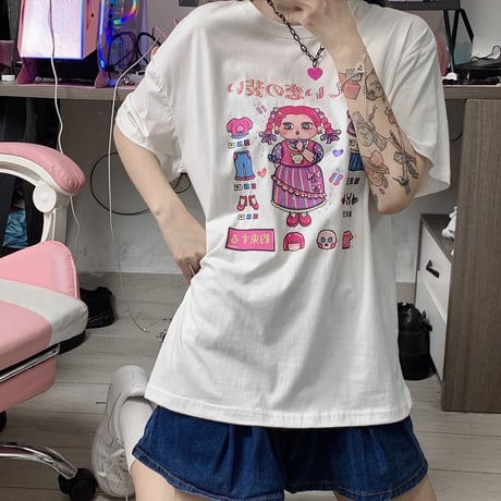【2カラー】Tシャツ 半袖 日本語 ユニーク オーバーサイズ クルーネック ガーリー カジュアル 韓国ファッション レディース 韓国ストリートファッション DTC-640505473257