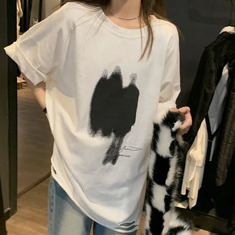 Tシャツ クラッシュ加工 オーバーサイズ ルーズ ダメージ加工 半袖 大人可愛い ガーリー カジュアル 韓国ファッション レディース 韓国ストリートファッション DTCA-671002996446
