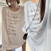 シアートップス ロンT ロゴプリント オーバーサイズ  ゆったり トップス tシャツ 冷房対策 紫外線対策 長袖 レトロ 大人可愛い ガーリー カジュアル DTCA-870596164404